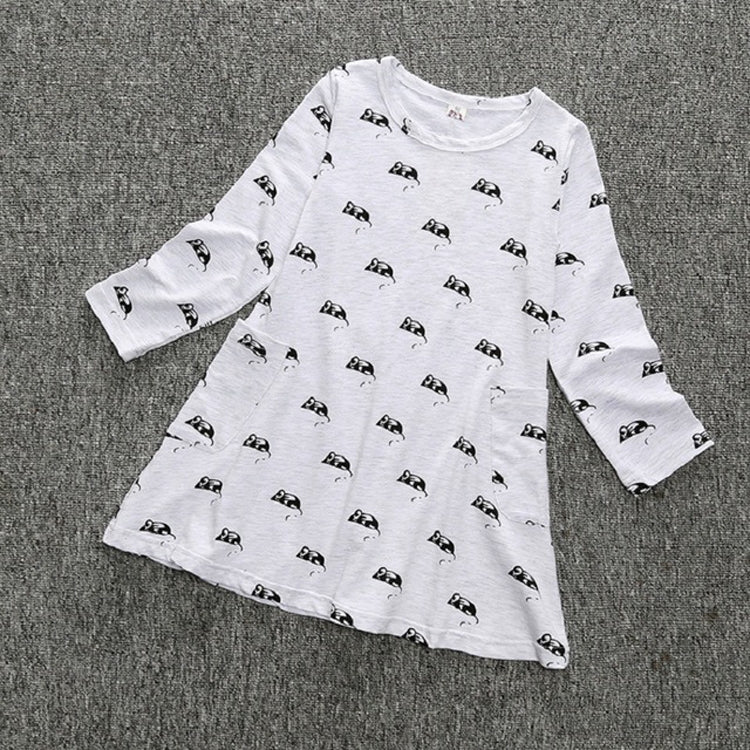 Spring and Autumn Girls Cartoon Mouse Pattern Long Sleeve Dress