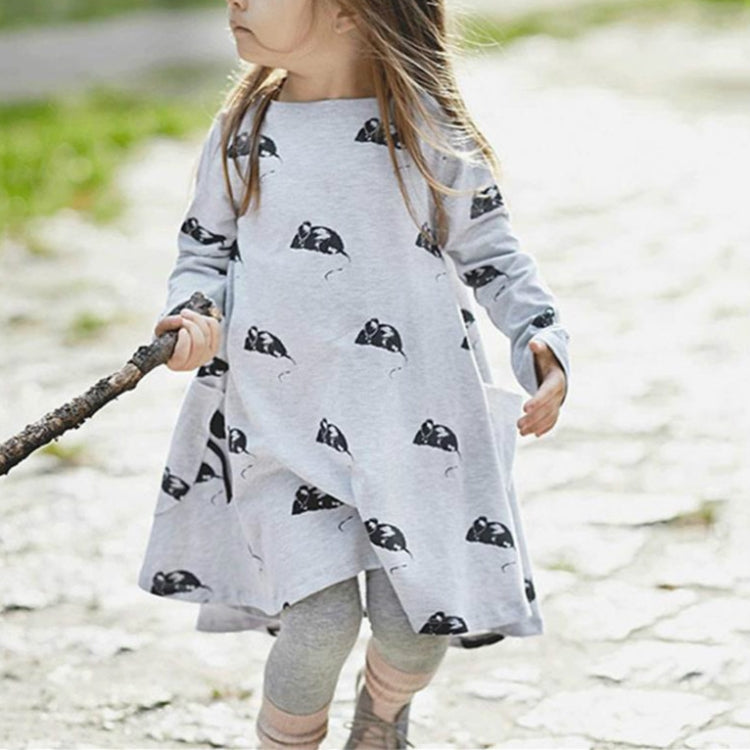 Spring and Autumn Girls Cartoon Mouse Pattern Long Sleeve Dress