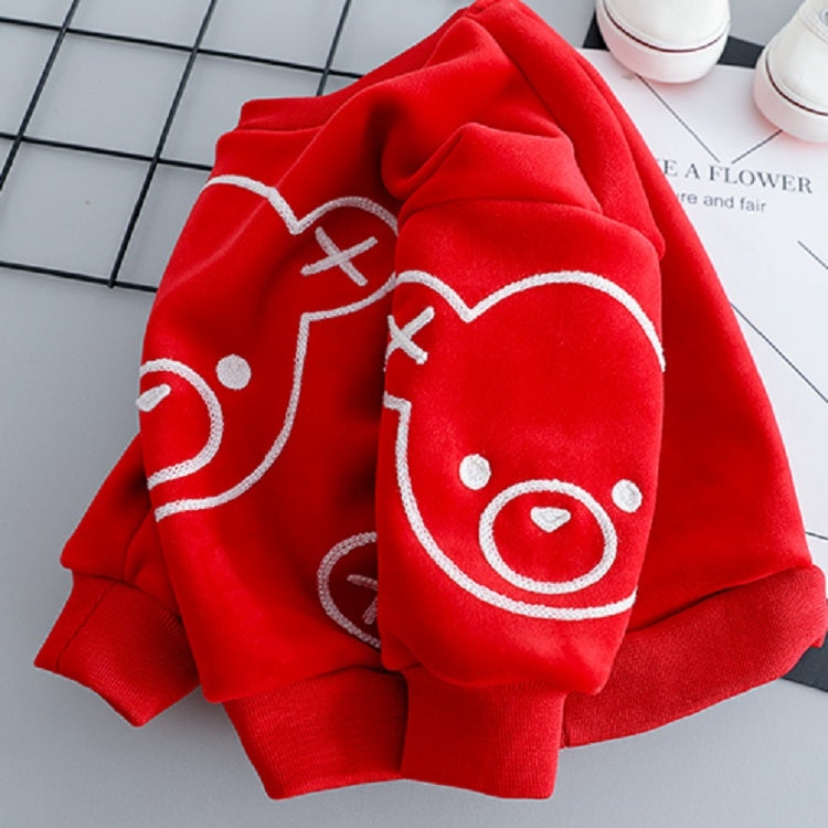 Autumn and Winter Fleece Cartoon Bear Pattern Children Long Sleeve Pullover Top + Pants Set, 73cm, 90cm