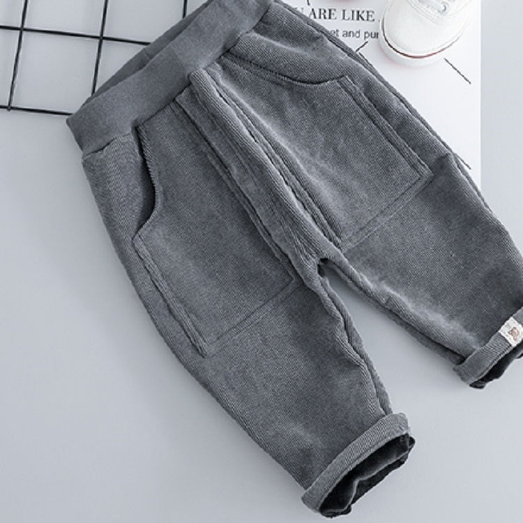 Autumn and Winter Fleece Cartoon Bear Pattern Children Long Sleeve Pullover Top + Pants Set, 73cm, 90cm