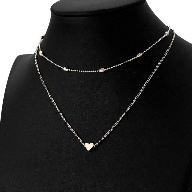 Jewelry Vintage Simple Copper Heart Multi - Layer Clavicle Necklace Wholesale Necklace