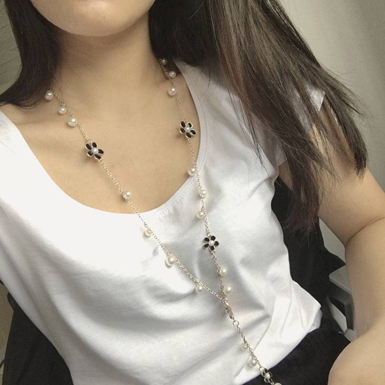 Pearl Five-petal Flower Long Necklace Female tassel Long Sweater Chain
