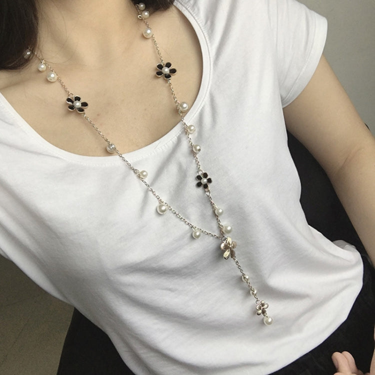 Pearl Five-petal Flower Long Necklace Female tassel Long Sweater Chain