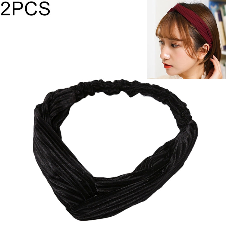 2 PCS Fashion Velvet Wide Cross Knot Headbands Women Elastic Hair Bands