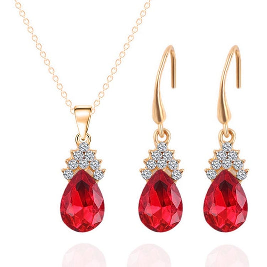 Fashion Diamond Ladies Crystal Zircon Drop Necklace Earring Set