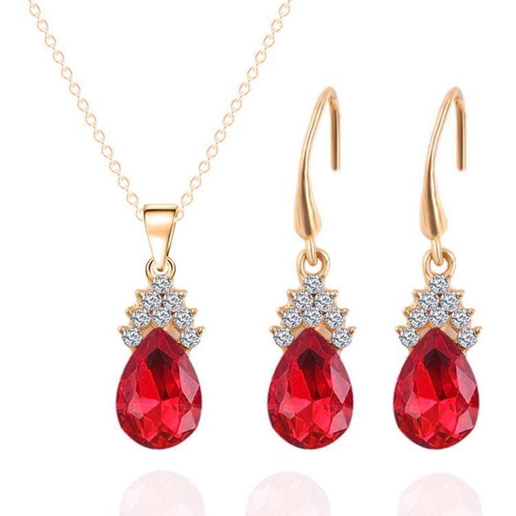 Fashion Diamond Ladies Crystal Zircon Drop Necklace Earring Set