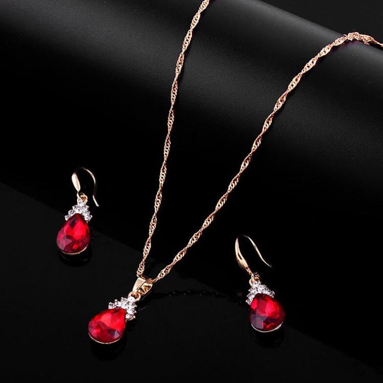 Fashion Diamond Ladies Crystal Zircon Drop Necklace Earring Set