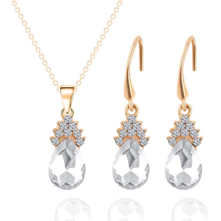 Fashion Diamond Ladies Crystal Zircon Drop Necklace Earring Set