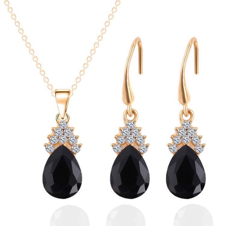Fashion Diamond Ladies Crystal Zircon Drop Necklace Earring Set