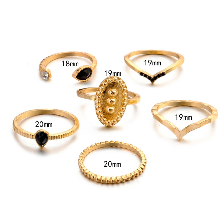 6 PCS Women Bohemian Simple Fashion Embossing Waterdrop With Diamond Rings Set Jewelry