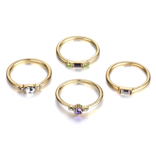4 PCS Women Vintage Bohemian Crystal Zircon Ring Set