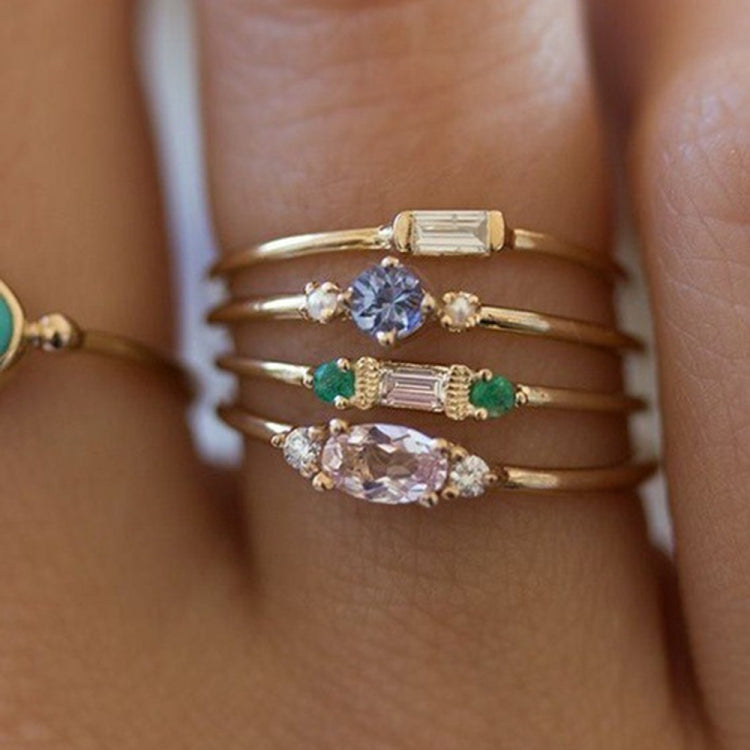4 PCS Women Vintage Bohemian Crystal Zircon Ring Set