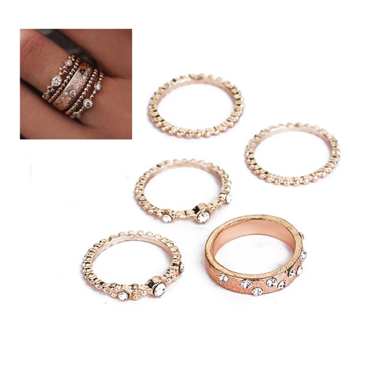 5 PCS/Set Fashion Women Rose Gold Rhinestone Elegant Rings Jewelry Set