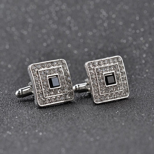 Classic Luxury Rhinestone Crystal Square Custom Enamel Men Cufflink Male French Shirt Cuff links Wedding