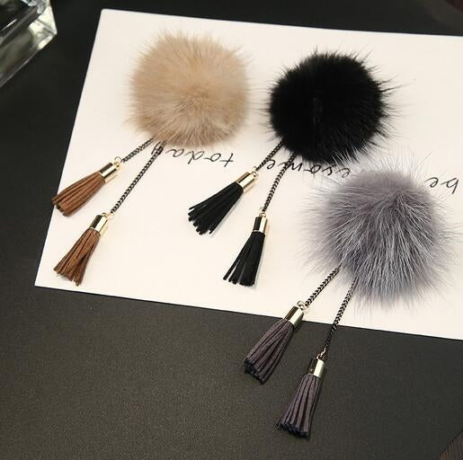 Fur Ball Brooch Chain Tassel Brooch For Women