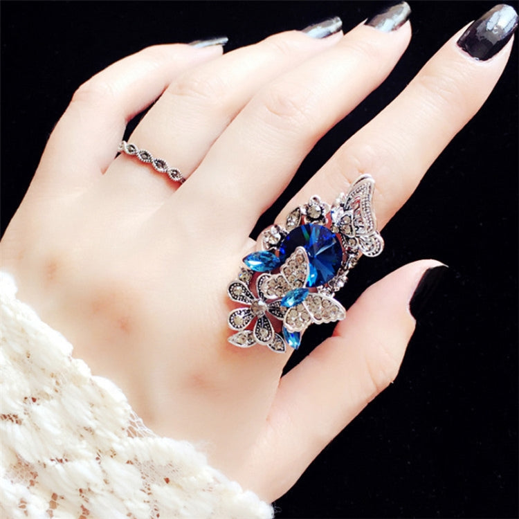 2 PCS/Set Women Fashion Retro Palace Gemstone Crystal Butterfly Ring