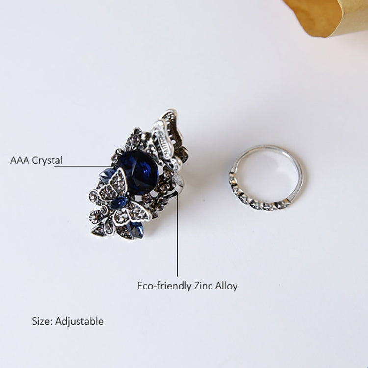 2 PCS/Set Women Fashion Retro Palace Gemstone Crystal Butterfly Ring