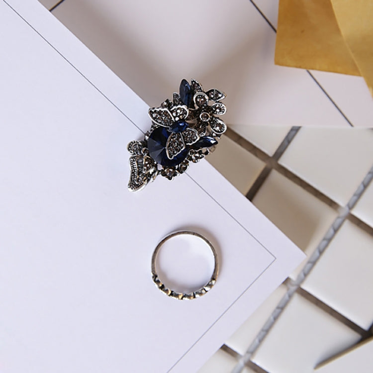 2 PCS/Set Women Fashion Retro Palace Gemstone Crystal Butterfly Ring