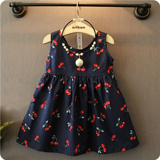 Summer Girls Cherry Pattern Sleeveless Dress