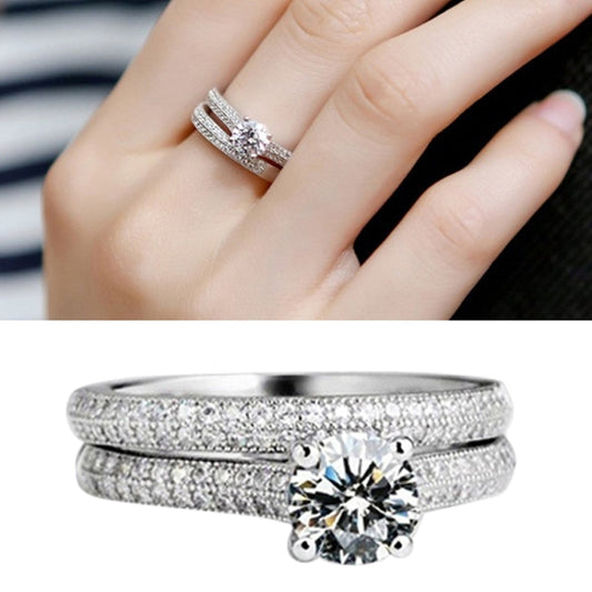 Silver Double Zircon Wedding Rings Set