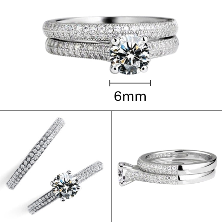 Silver Double Zircon Wedding Rings Set