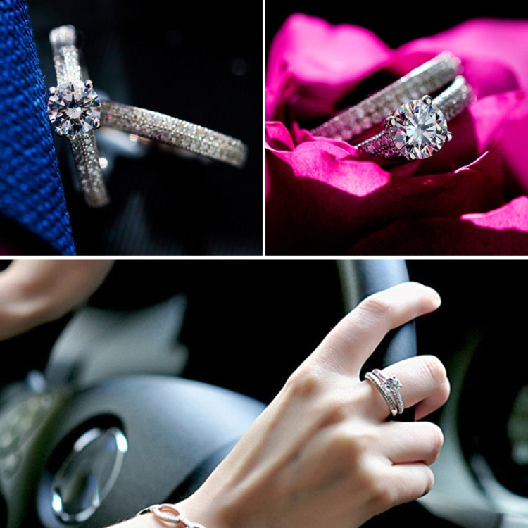 Silver Double Zircon Wedding Rings Set