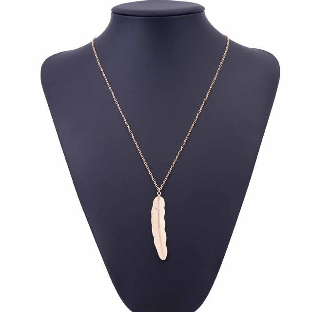 Vintage Long Necklace Jewelry Simple Feather Pendant Necklaces