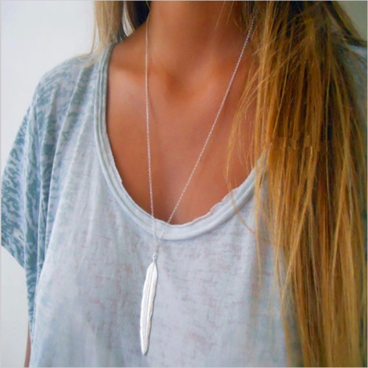 Vintage Long Necklace Jewelry Simple Feather Pendant Necklaces