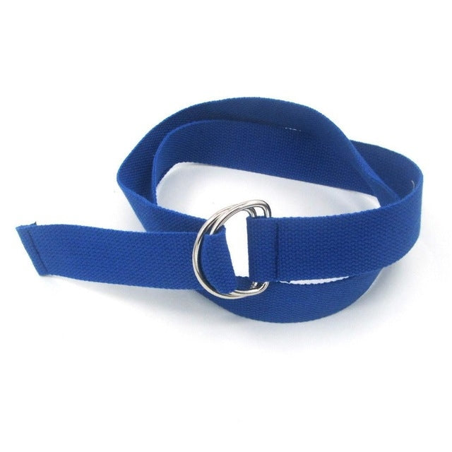 Unisex Canvas Waist Belts Double Rings Buckle Waistband Strap Belts Solid Casual Belt