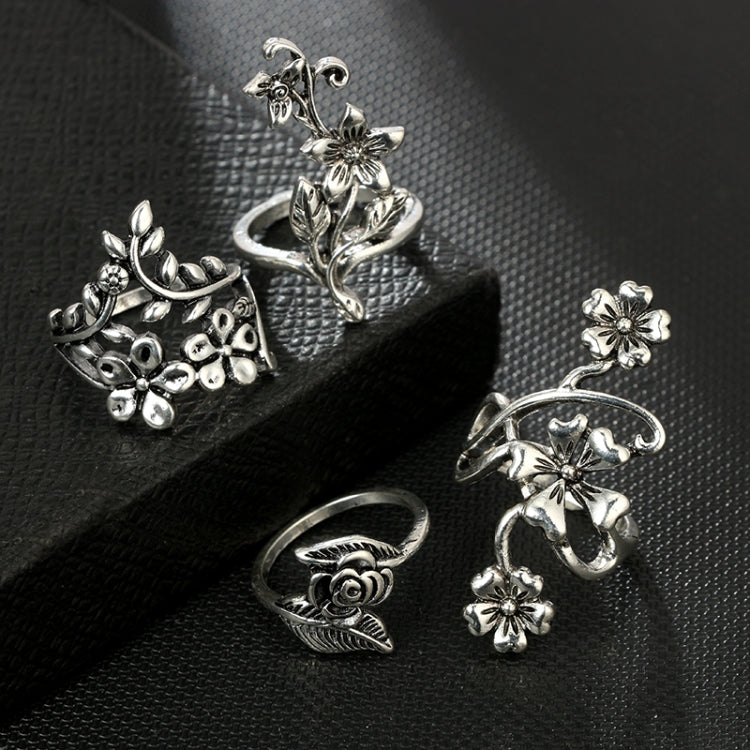 4 PCS/Set Antique Vintage Bohemia Style Rose Flower Rings for Women