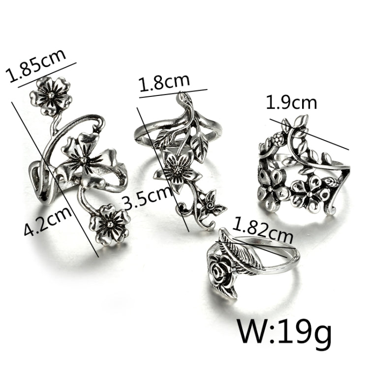 4 PCS/Set Antique Vintage Bohemia Style Rose Flower Rings for Women