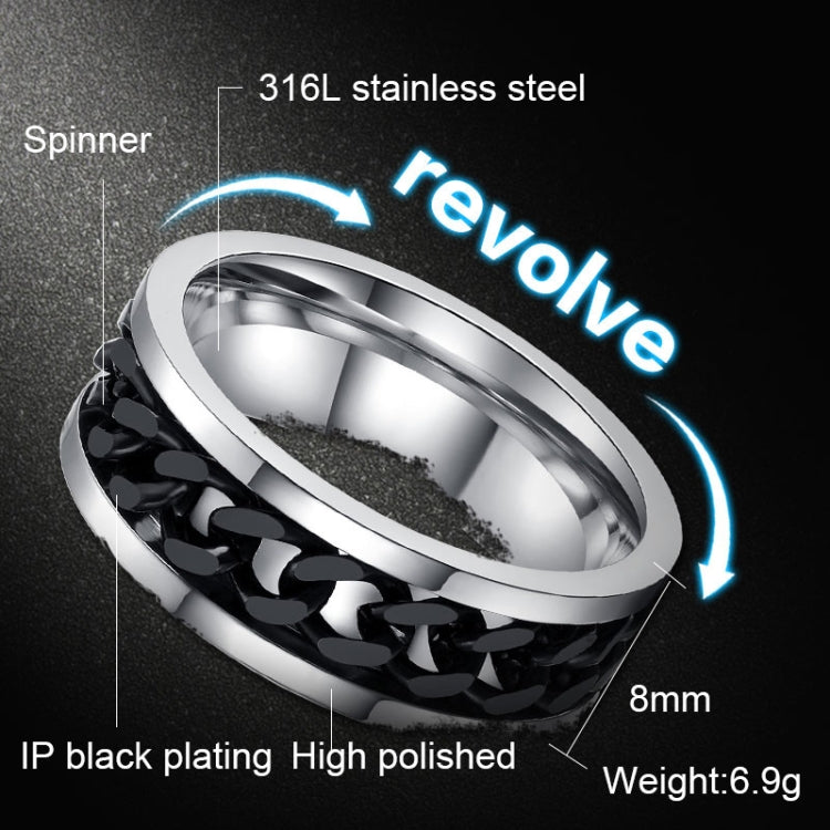Punk Rock Stainless Steel Rotatable Chain Rings, 6, 7, 9, 10, 11, 8