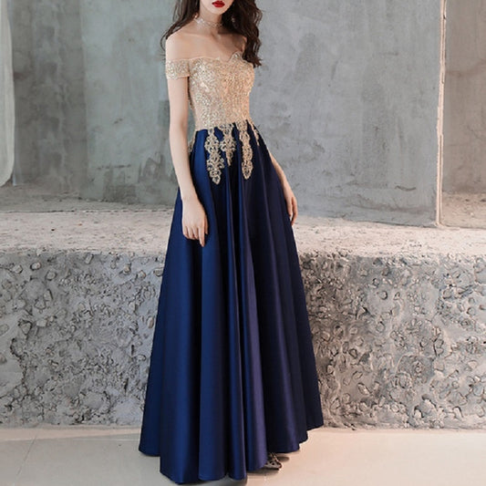 Summer Banquet Dignified Atmosphere Long Navy Blue Annual Meeting Host Dress