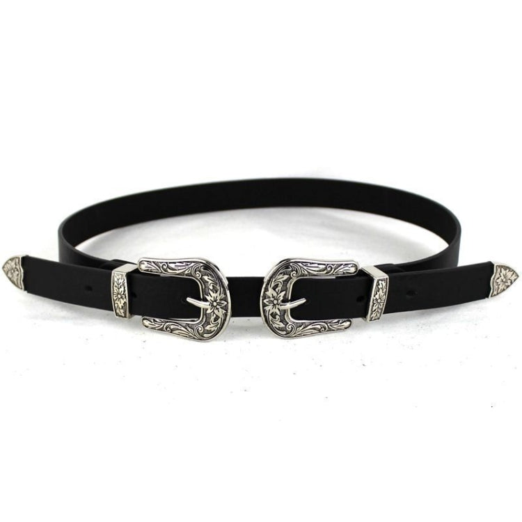 Women Black Leather Western Cowgirl Waist Metal Buckle Waistband New Hot