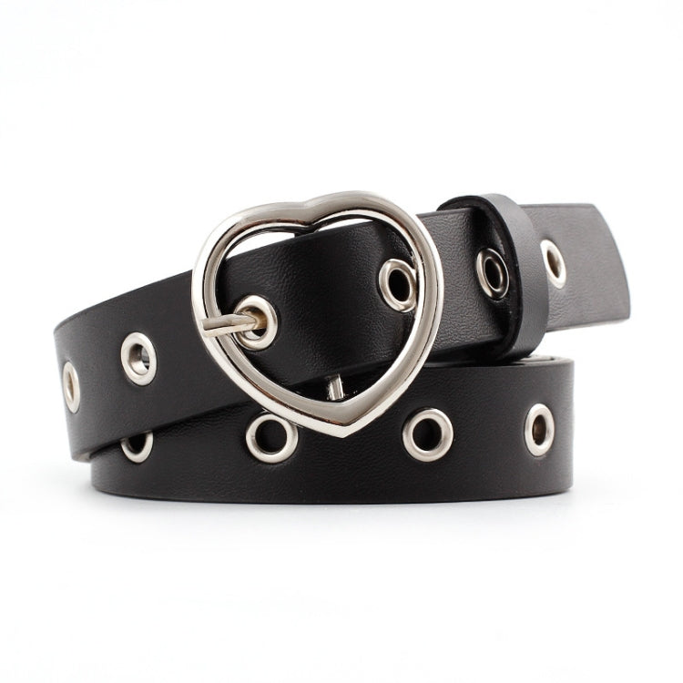 3PCS Narrow Thin Leather Silver Metal Heart Buckle Belts for Women