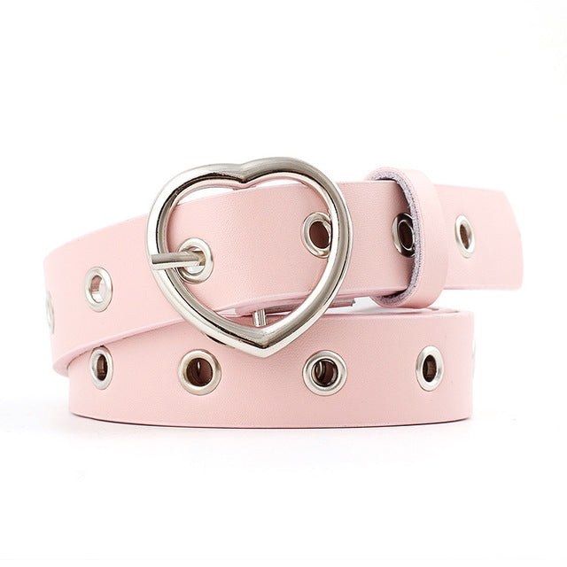 3PCS Narrow Thin Leather Silver Metal Heart Buckle Belts for Women