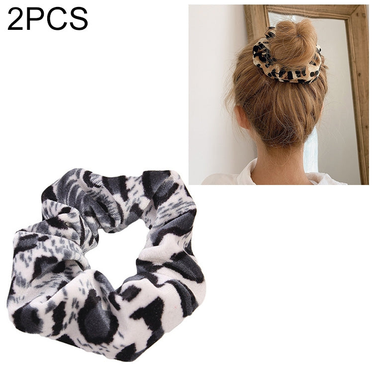 2 PCS Velvet Leopard Hair Ring Gold Velvet Headband Flannel Hair Band Hairball Hair Pocket Flower