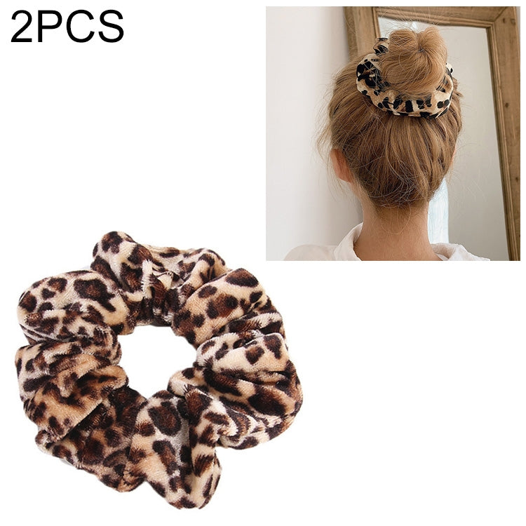 2 PCS Velvet Leopard Hair Ring Gold Velvet Headband Flannel Hair Band Hairball Hair Pocket Flower