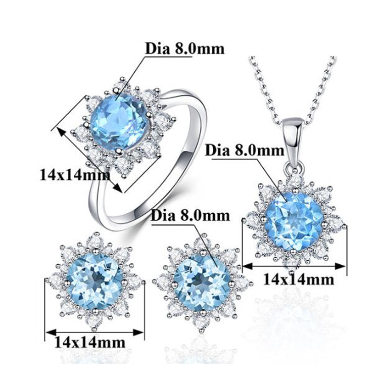 3 PCS/Set Snow Shape Gemstone Jewelry Set For Women, 6, 7, 8, 9, 10