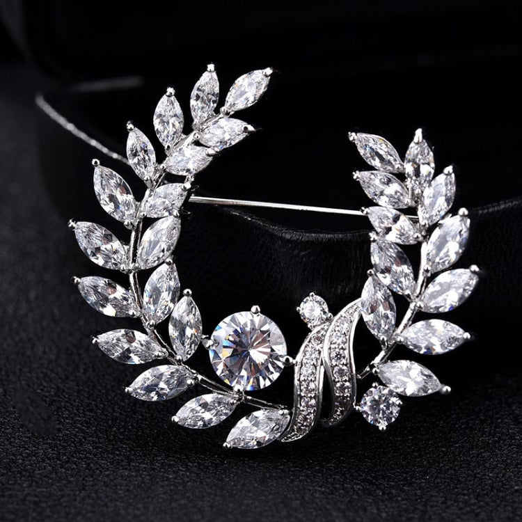 Olive Branch Grass Ring Zircon Brooch Exquisite Accessories Medal Fashion Brooch Coat Sweater Pin