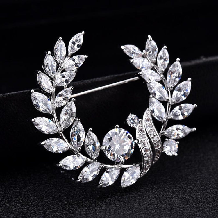 Olive Branch Grass Ring Zircon Brooch Exquisite Accessories Medal Fashion Brooch Coat Sweater Pin