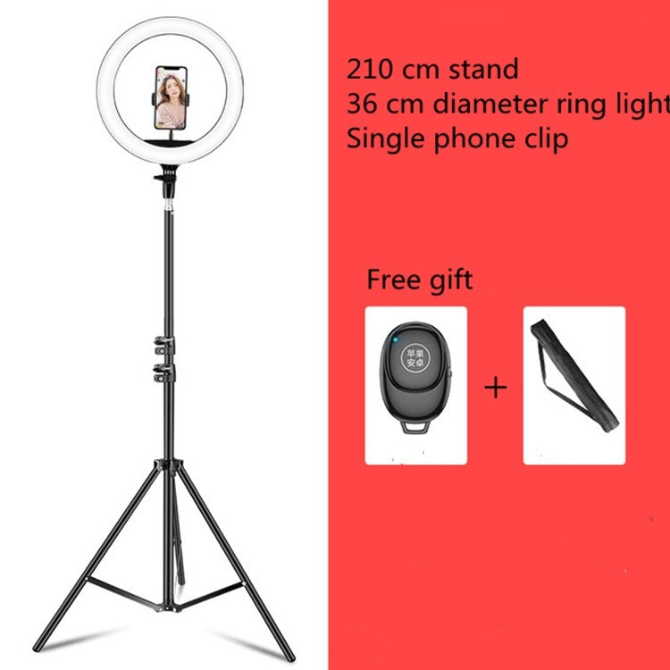 Dimmable Color Temperature LED Ring Fill Light Live Broadcast Set, 14 inch+Phone Clip With 2.1m Tripod Mount, CN Plug, 18 inch+ Phone Clip With 2.1m Tripod Mount, CN Plug, 18 inch+6 Phone Clips+Microphone Pole With 2.1m Tripod Mount, CN Plug