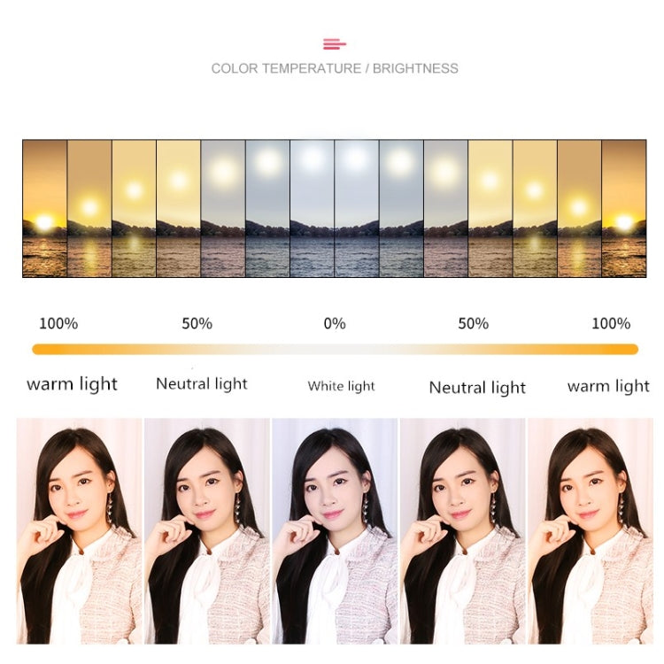 Dimmable Color Temperature LED Ring Fill Light Live Broadcast Set, 14 inch+Phone Clip With 2.1m Tripod Mount, CN Plug, 18 inch+ Phone Clip With 2.1m Tripod Mount, CN Plug, 18 inch+6 Phone Clips+Microphone Pole With 2.1m Tripod Mount, CN Plug