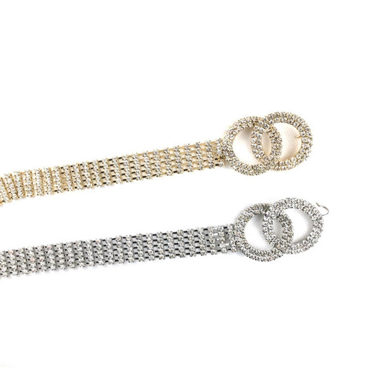 Women Double Loop Shape Diamond Belt Waist Chain