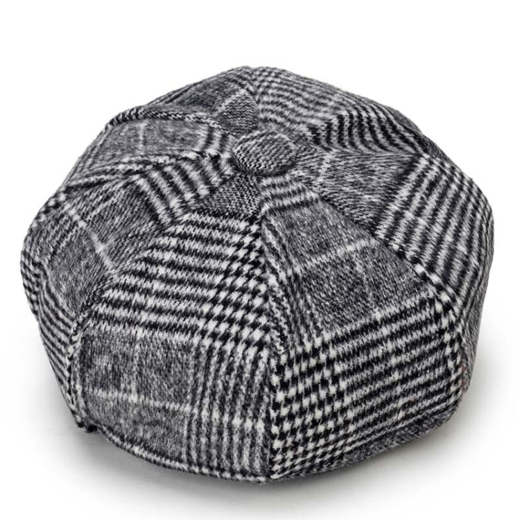 Autumn and Winter Retro Style Woolen Plaid Beret Octagonal Cap