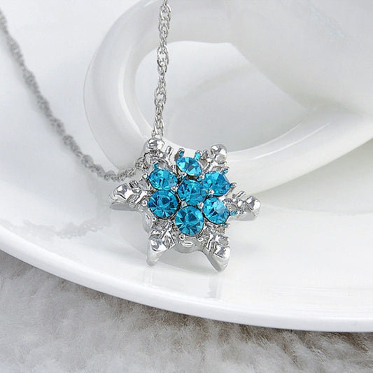 Charm Vintage Crystal Snowflake Zircon Flower Silver Necklaces Pendants Jewelry Gift for Women