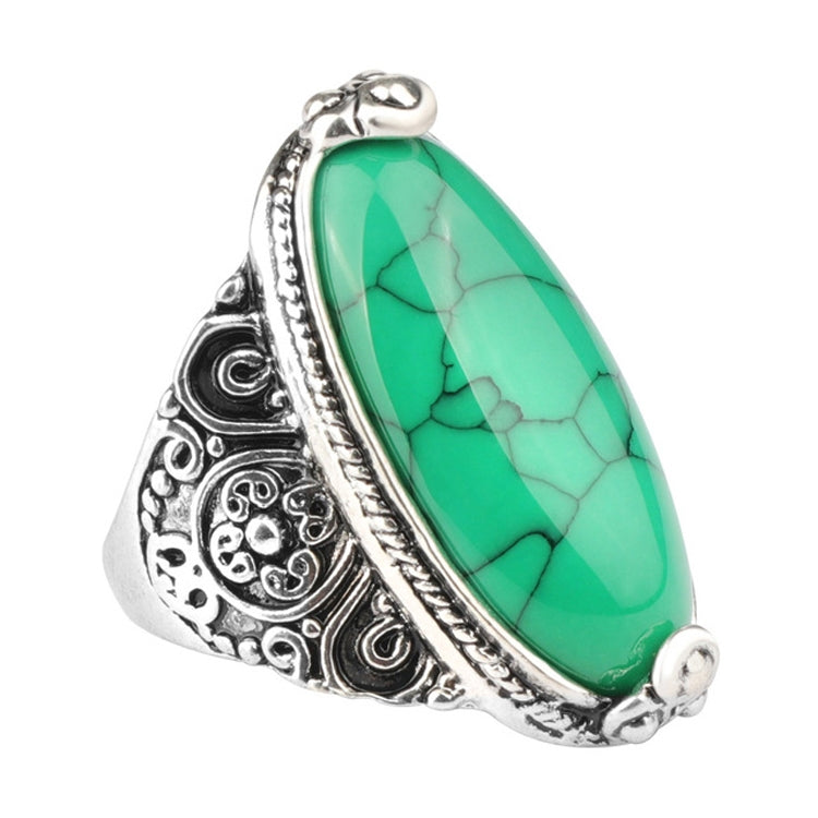 Fashion Vintage Oval Turquoise Flower Ring Women Antique Silver Jewelry