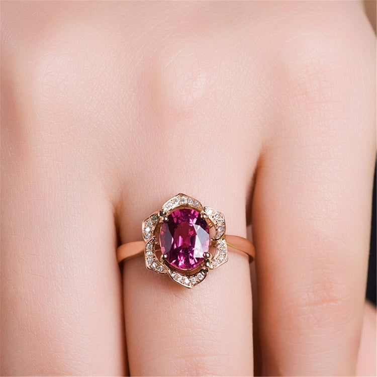 Fashion Red Tourmaline Rose Gold Flower Shape Women Ring