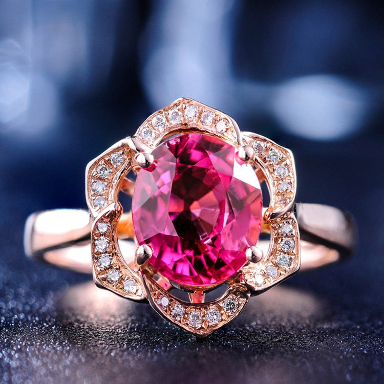 Fashion Red Tourmaline Rose Gold Flower Shape Women Ring
