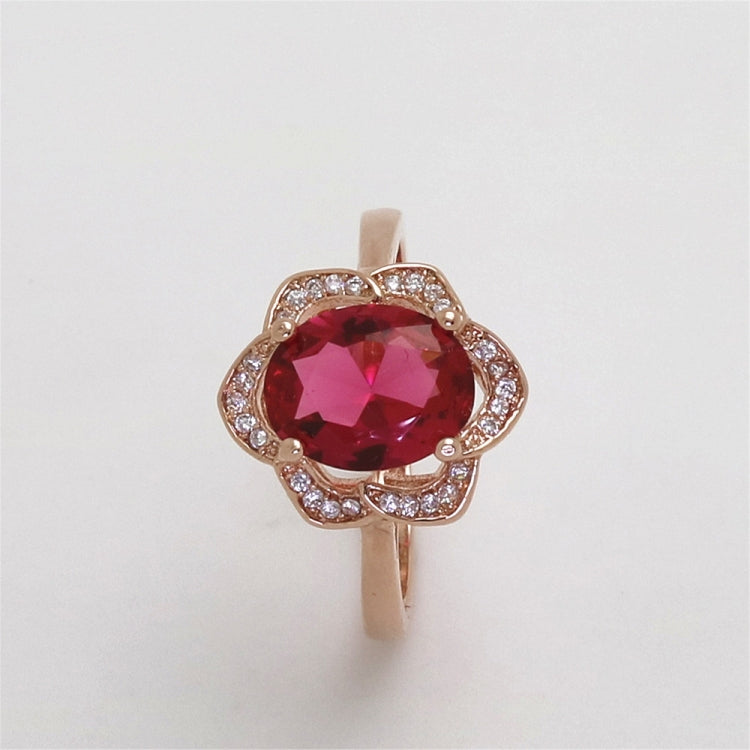 Fashion Red Tourmaline Rose Gold Flower Shape Women Ring